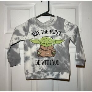 Star Wars baby yoda tie dye sweatshirt grogu size 5 Kids Boys Girls Grey White